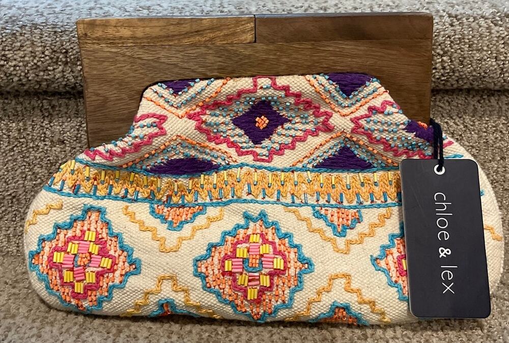 Chloe & Lex Beaded Celebration Clutch with Wooden Handle - nwt